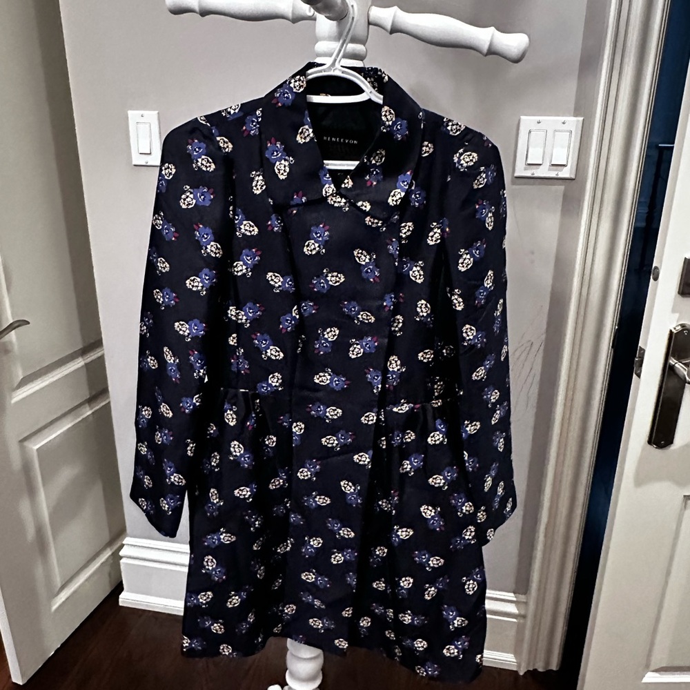Stylish Navy Floral Trench Coat